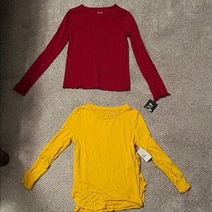 Girls Maroon and Yellow Long Sleeve Kids Tops - 10/12
